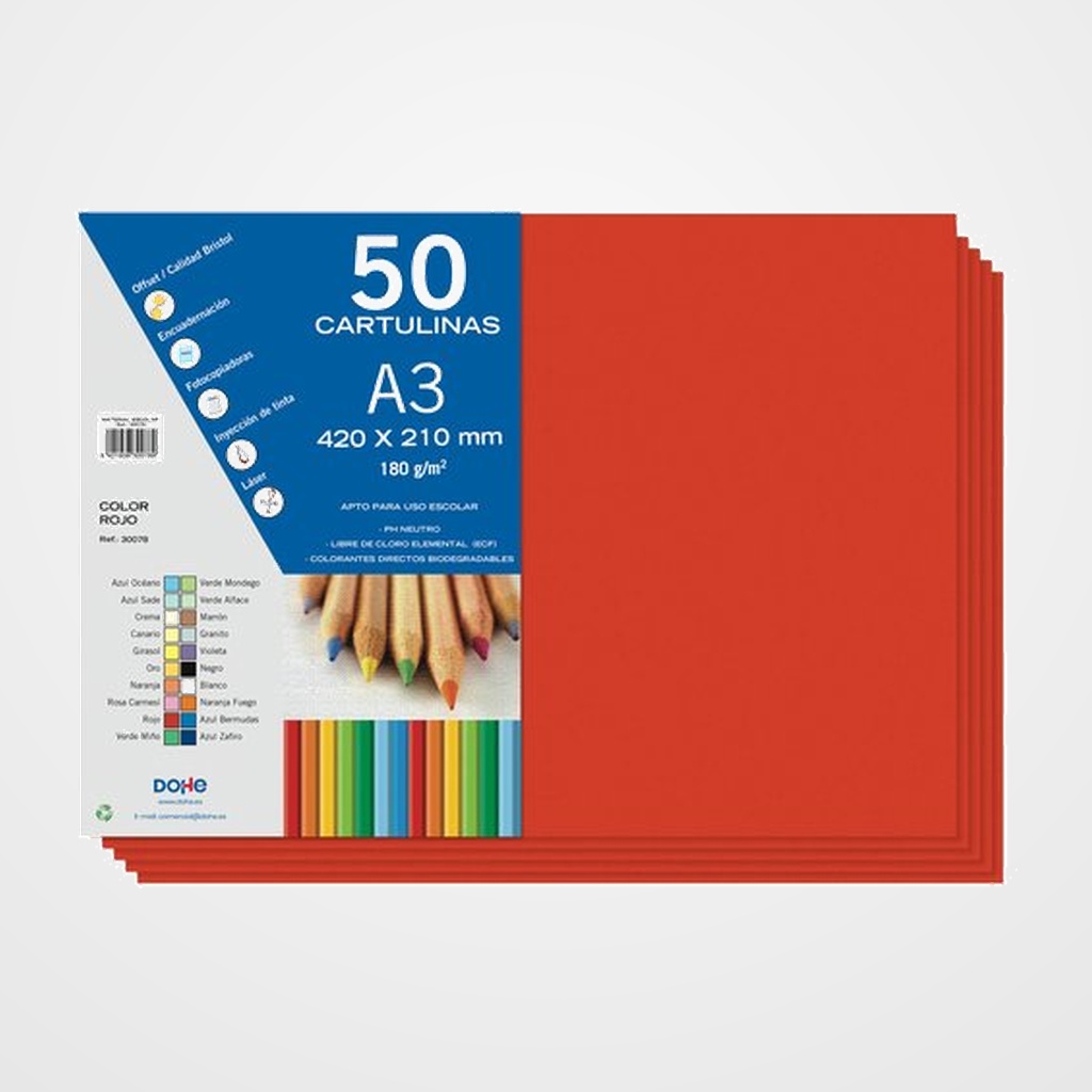CARTULINA A3 DOHE 180g ROJO PAQUETE de 50