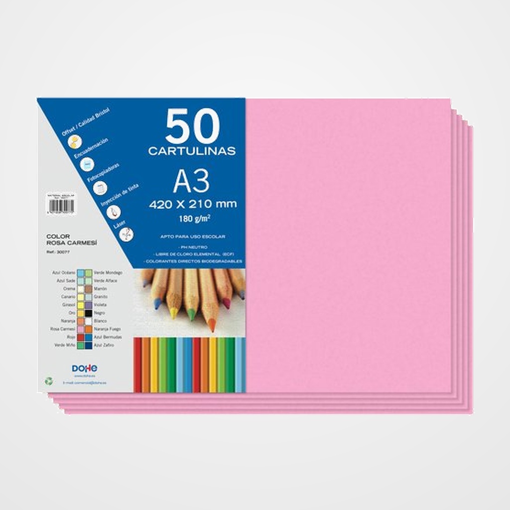 CARTULINA A3 DOHE 180g ROSA CARMESI PAQUETE de 50
