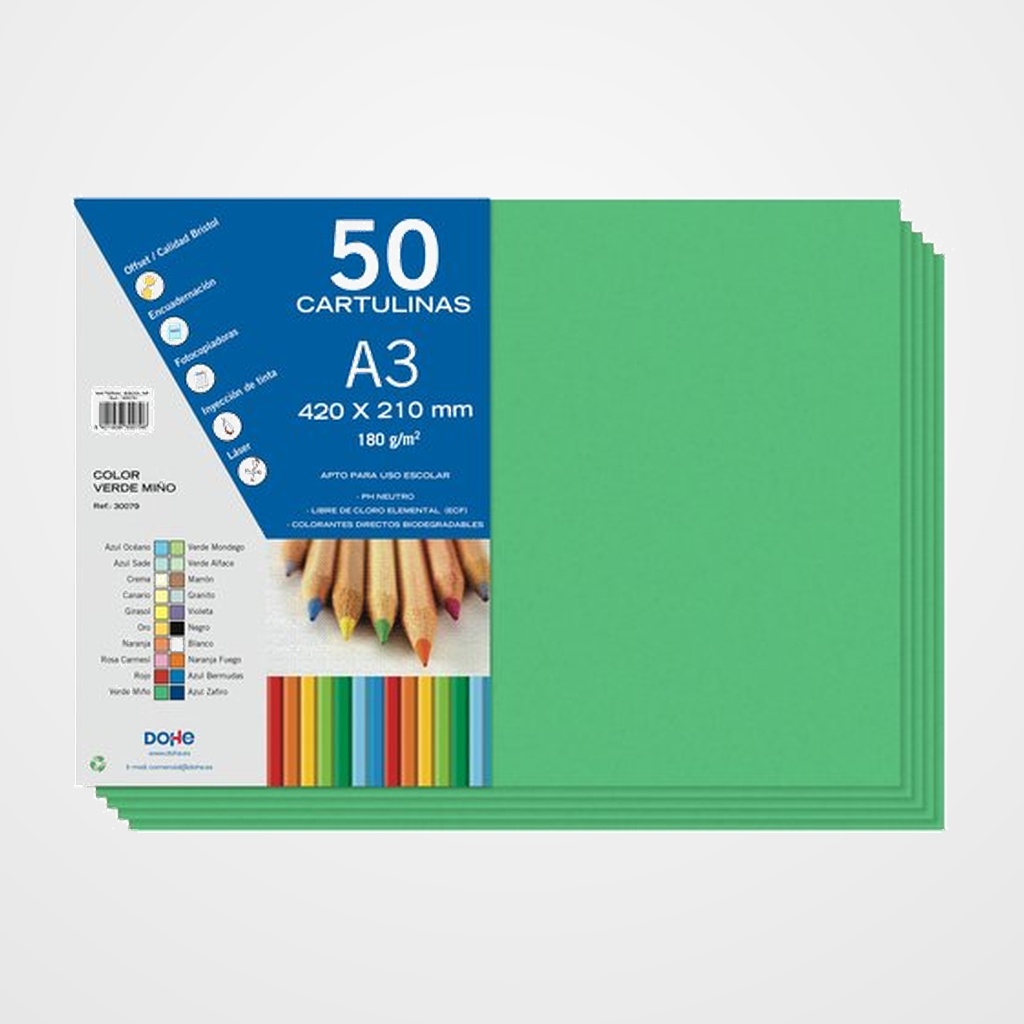 CARTULINA A3 DOHE 180g VERDE MIÑO PAQUETE de 50