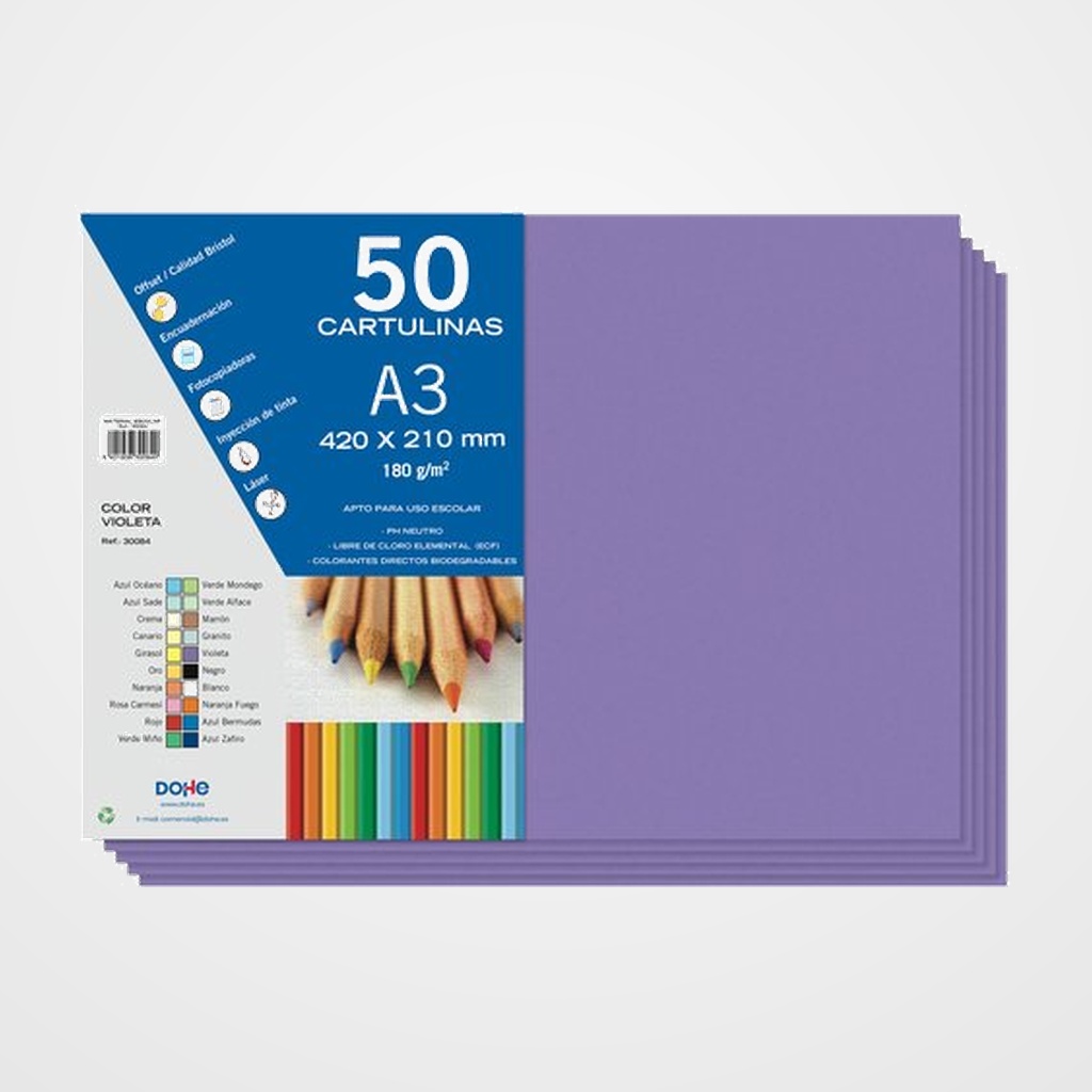 CARTULINA A3 DOHE 180g VIOLETA PAQUETE de 50