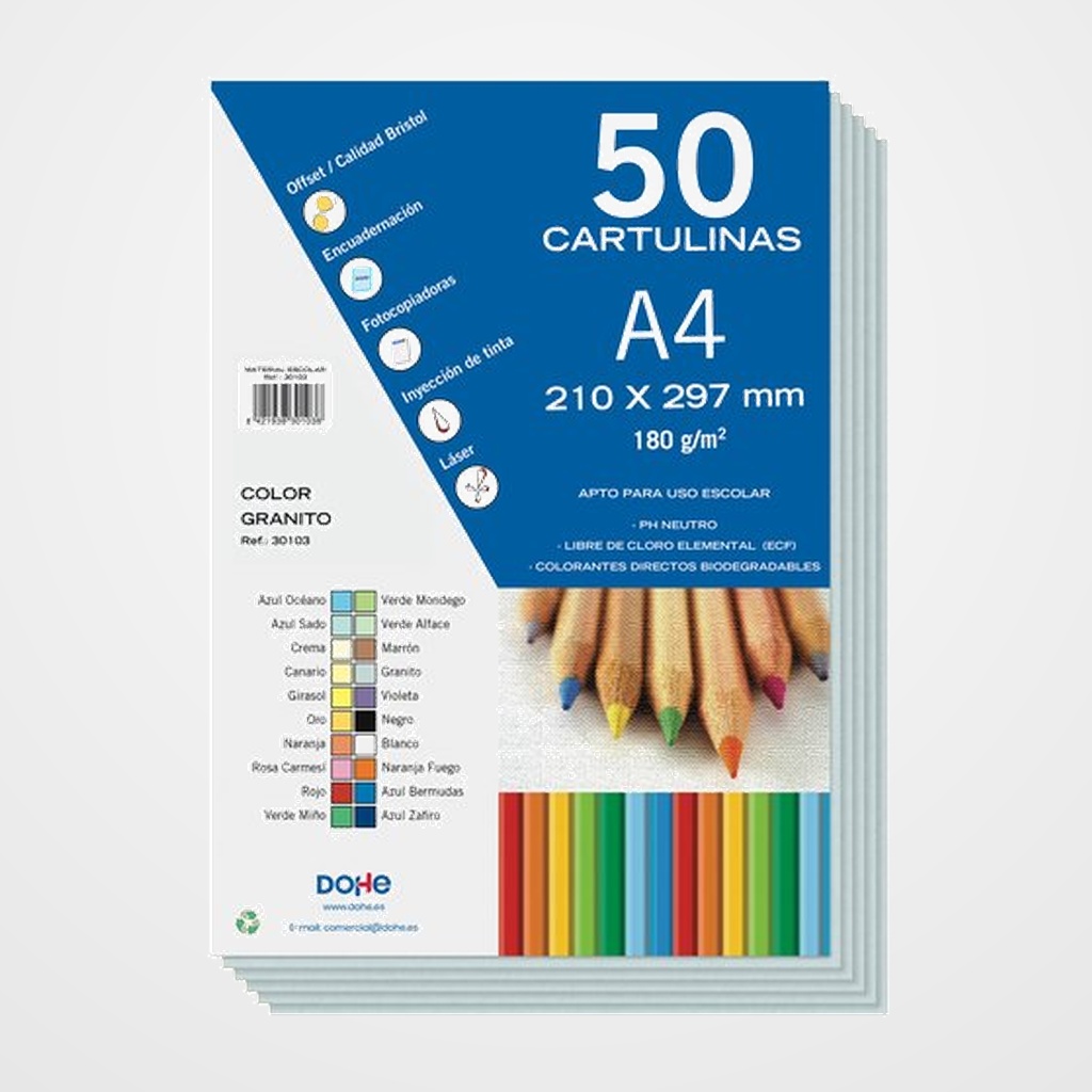 CARTULINA A4 DOHE 180g GRANITO PAQUETE de 50