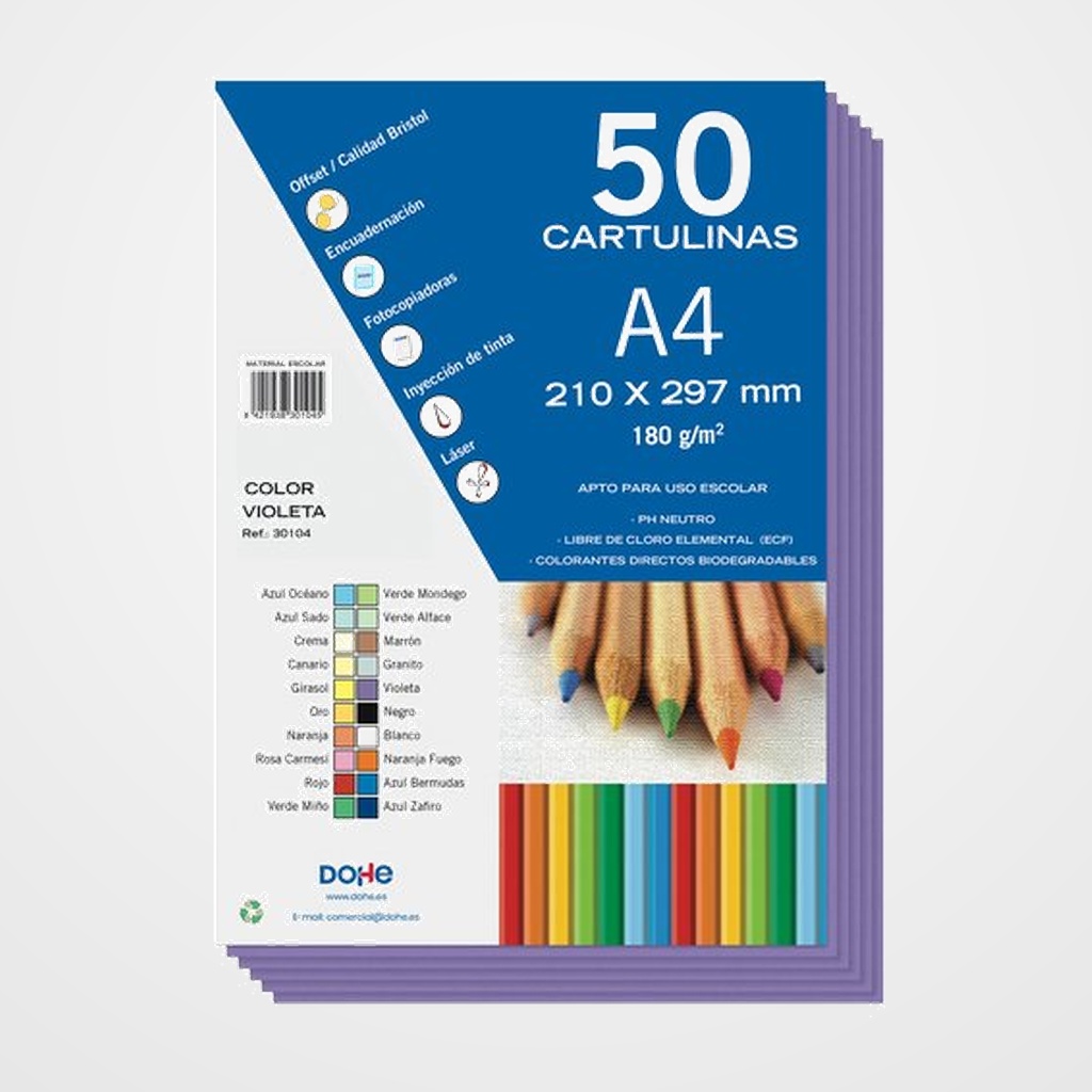 CARTULINA A4 DOHE 180g VIOLETA PAQUETE de 50