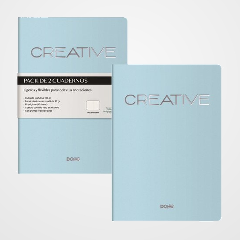 CUADERNO DOHE CREATIVE A5 40h 90gr. LISO TURQUESA PACK de 2