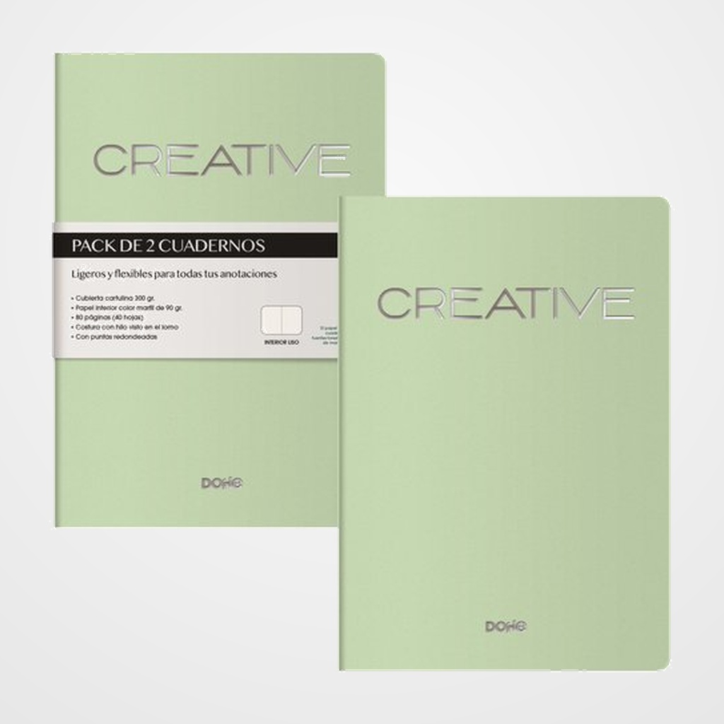CUADERNO DOHE CREATIVE A5 40h 90gr. LISO VERDE PACK de 2