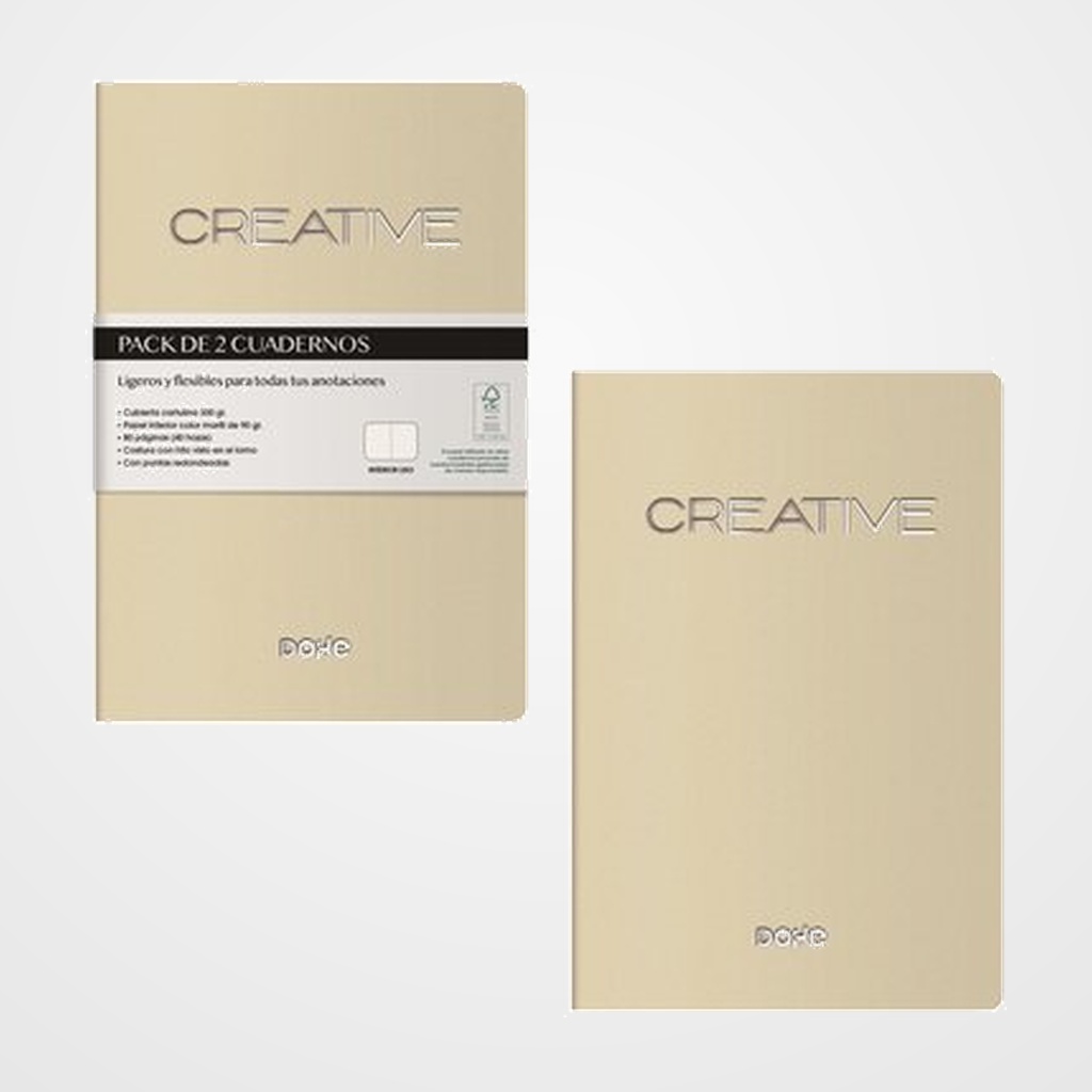 CUADERNO DOHE CREATIVE A6 40h 90gr. LISO BEIGE PACK de 2
