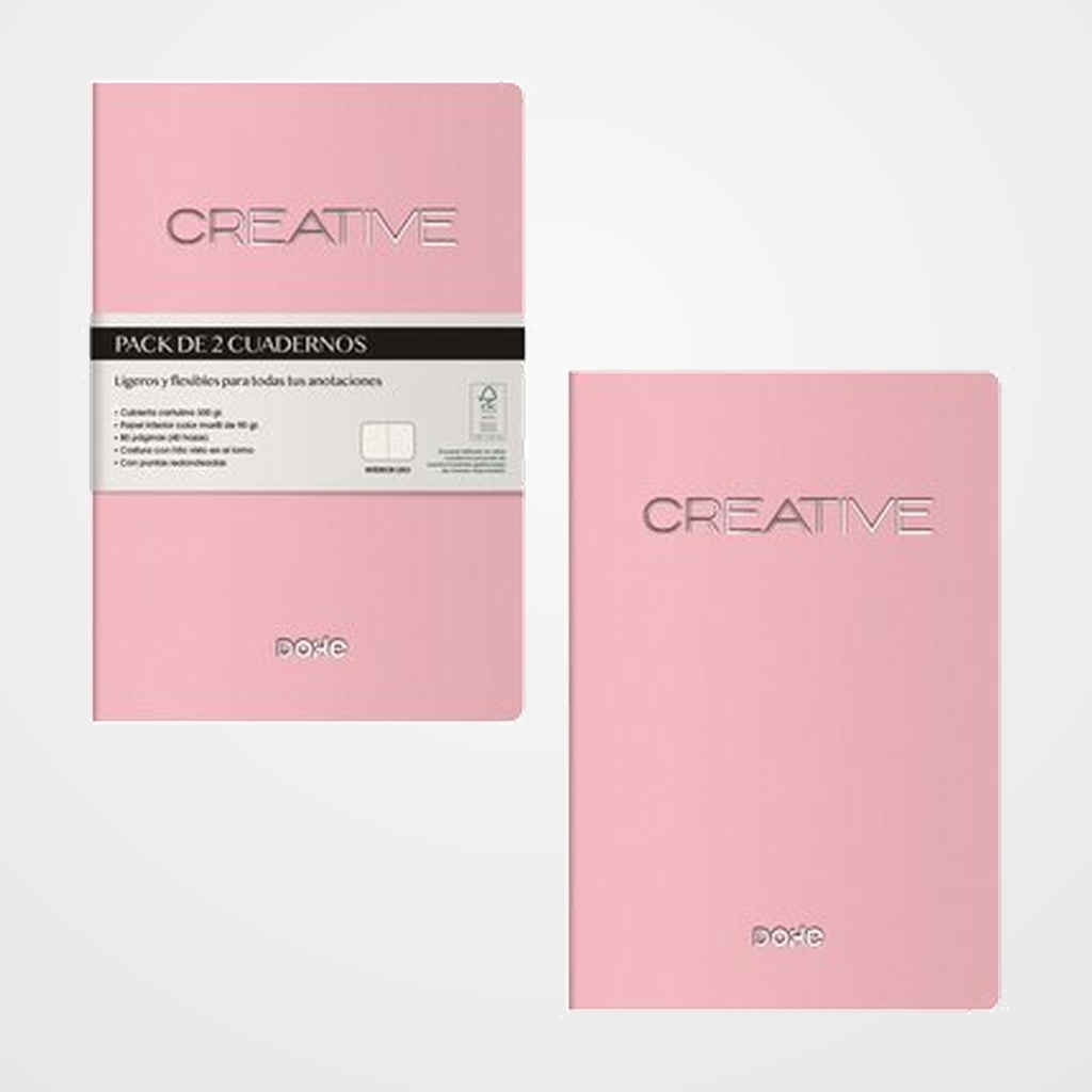 CUADERNO DOHE CREATIVE A6 40h 90gr. LISO ROSA PACK de 2