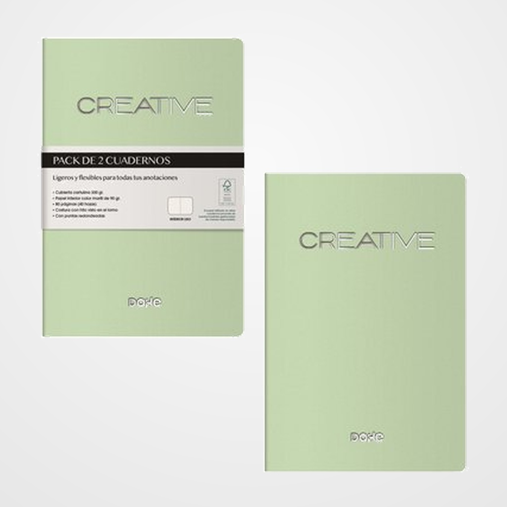 CUADERNO DOHE CREATIVE A6 40h 90gr. LISO VERDE PACK de 2