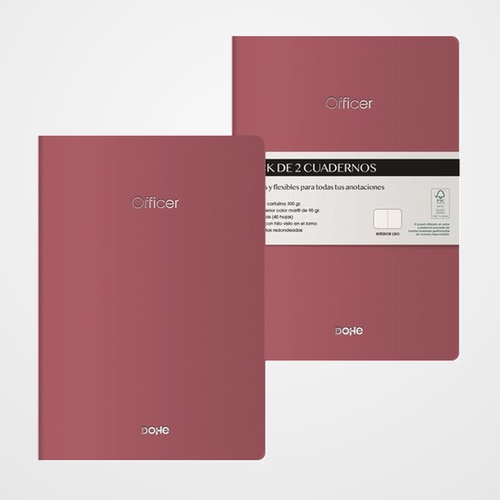 CUADERNO DOHE OFFICER A5 40h 90gr. LISO BURDEOS PACK de 2