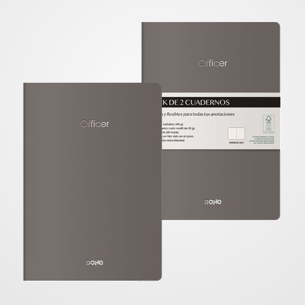 CUADERNO DOHE OFFICER A5 40h 90gr. LISO GRIS PACK de 2