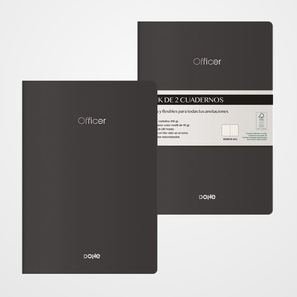 CUADERNO DOHE OFFICER A5 40h 90gr. LISO NEGRO PACK de 2