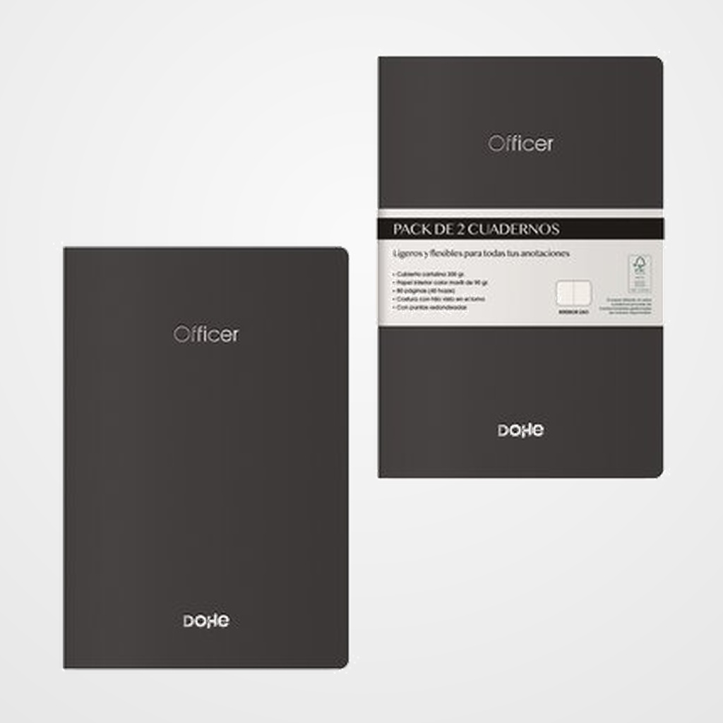 CUADERNO DOHE OFFICER A6 40h 90gr. LISO NEGRO PACK de 2