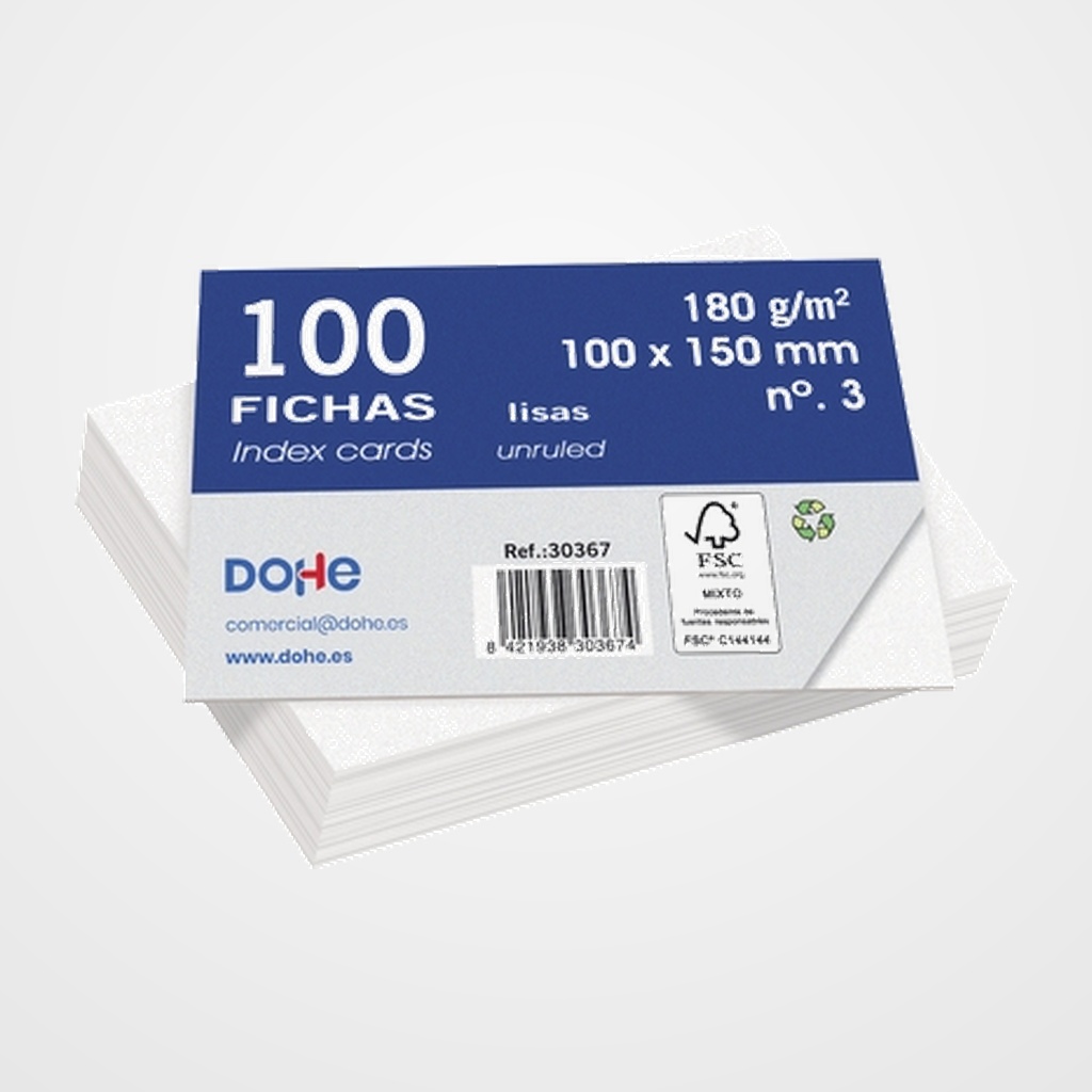 FICHAS DOHE LISAS 100x150mm (Nº3) paquete de 100