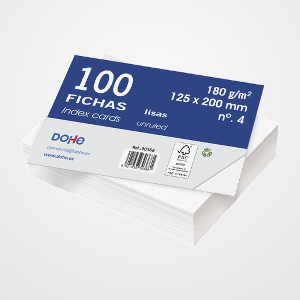 FICHAS DOHE LISAS 125x200mm (Nº4) paquete de 100
