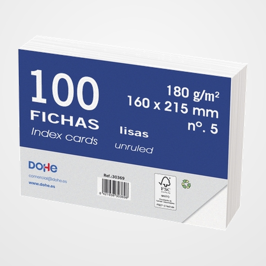 FICHAS DOHE LISAS 160x215mm (Nº5) paquete de 100
