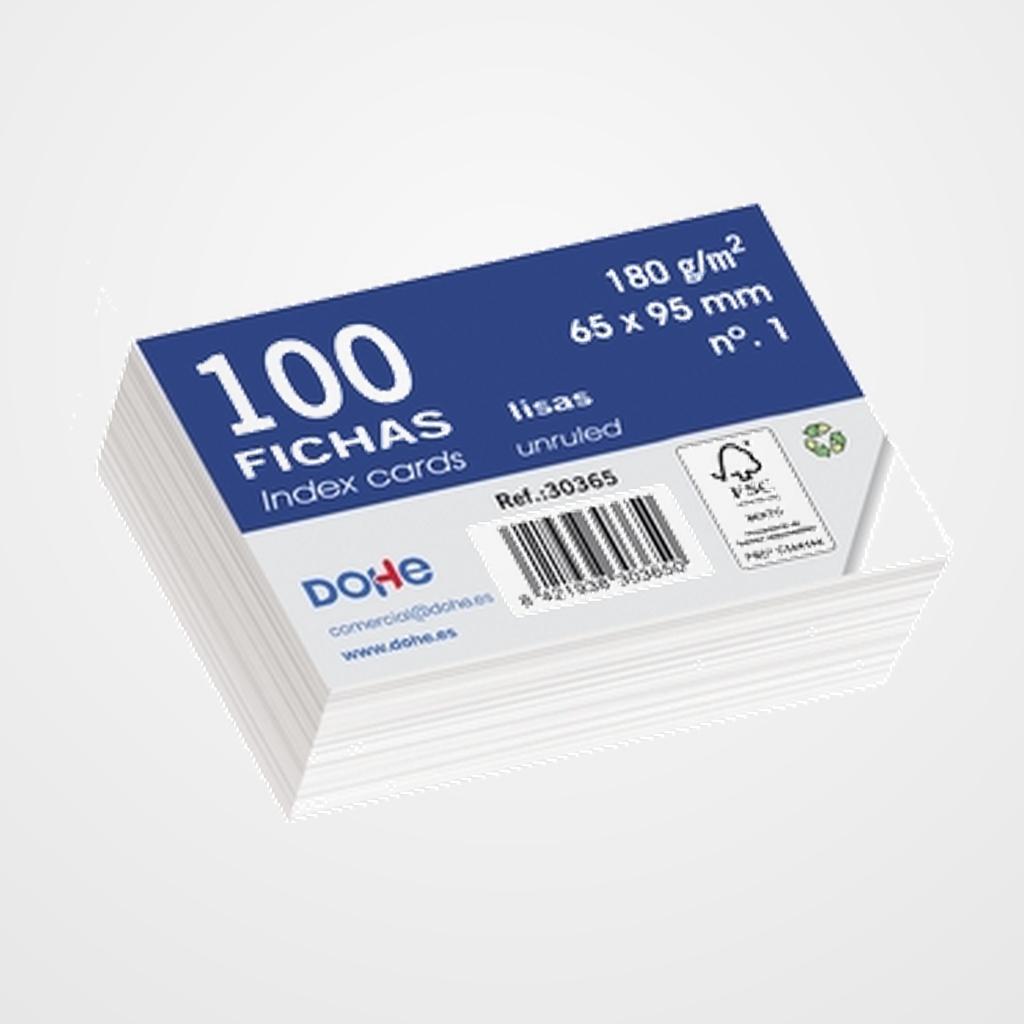 FICHAS DOHE LISAS 65x95mm (Nº1) paquete de 100