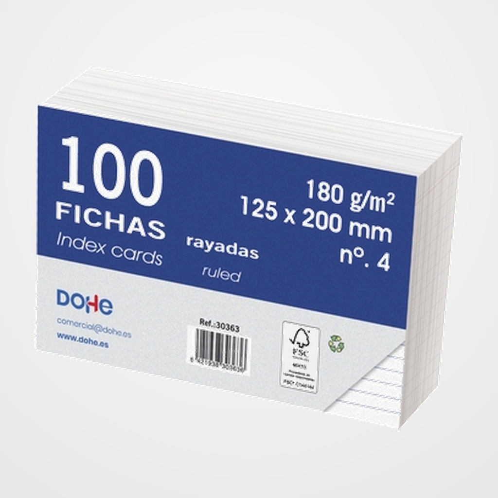 FICHAS DOHE RAYADAS 125x200mm (Nº4) paquete de 100