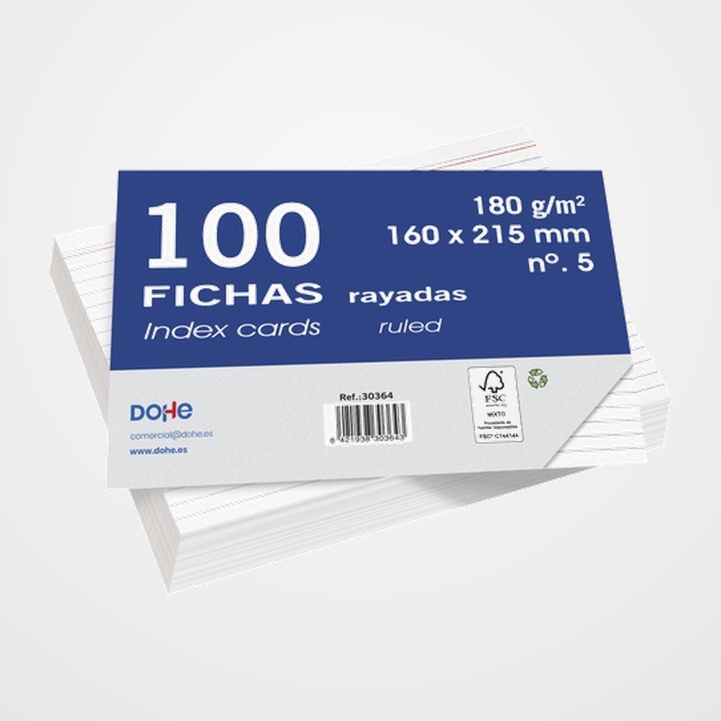 FICHAS DOHE RAYADAS 160x215mm (Nº5) paquete de 100