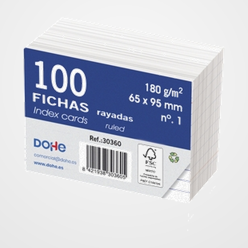 FICHAS DOHE RAYADAS 65x95mm (Nº1) paquete de 100