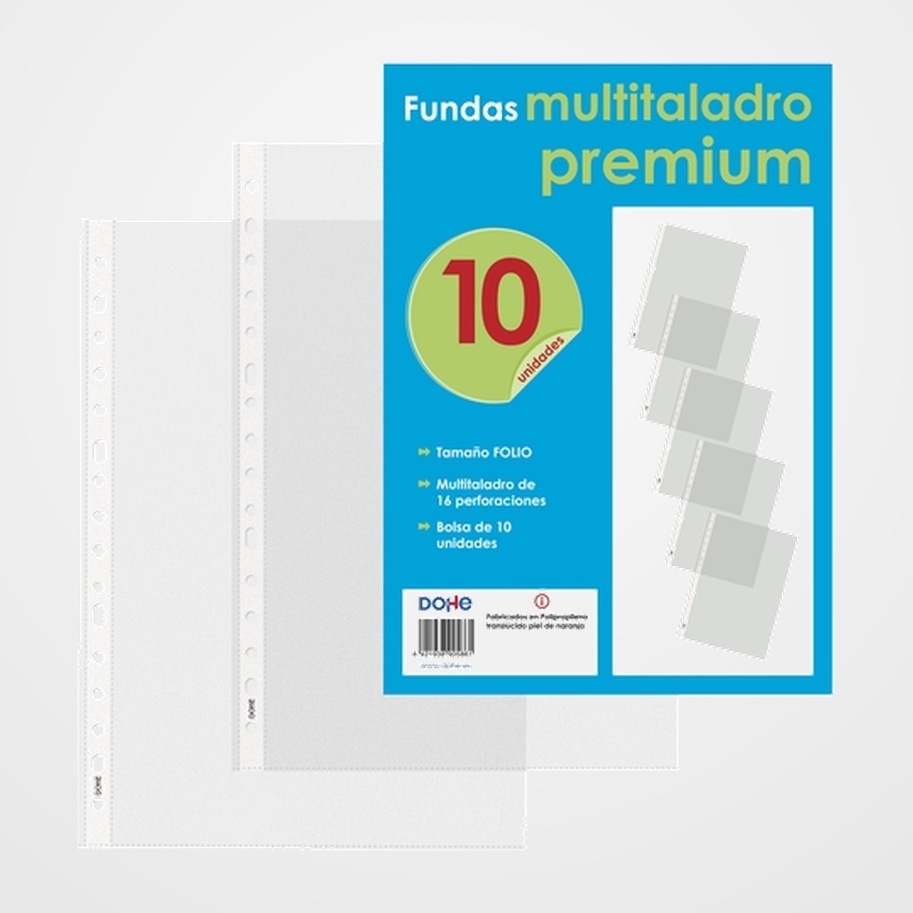 FUNDA MULTITALADRO DOHE PREMIUM PP 80µ PL.NJ. Fº 16 TAL.RFZO. PAQUETE de 10