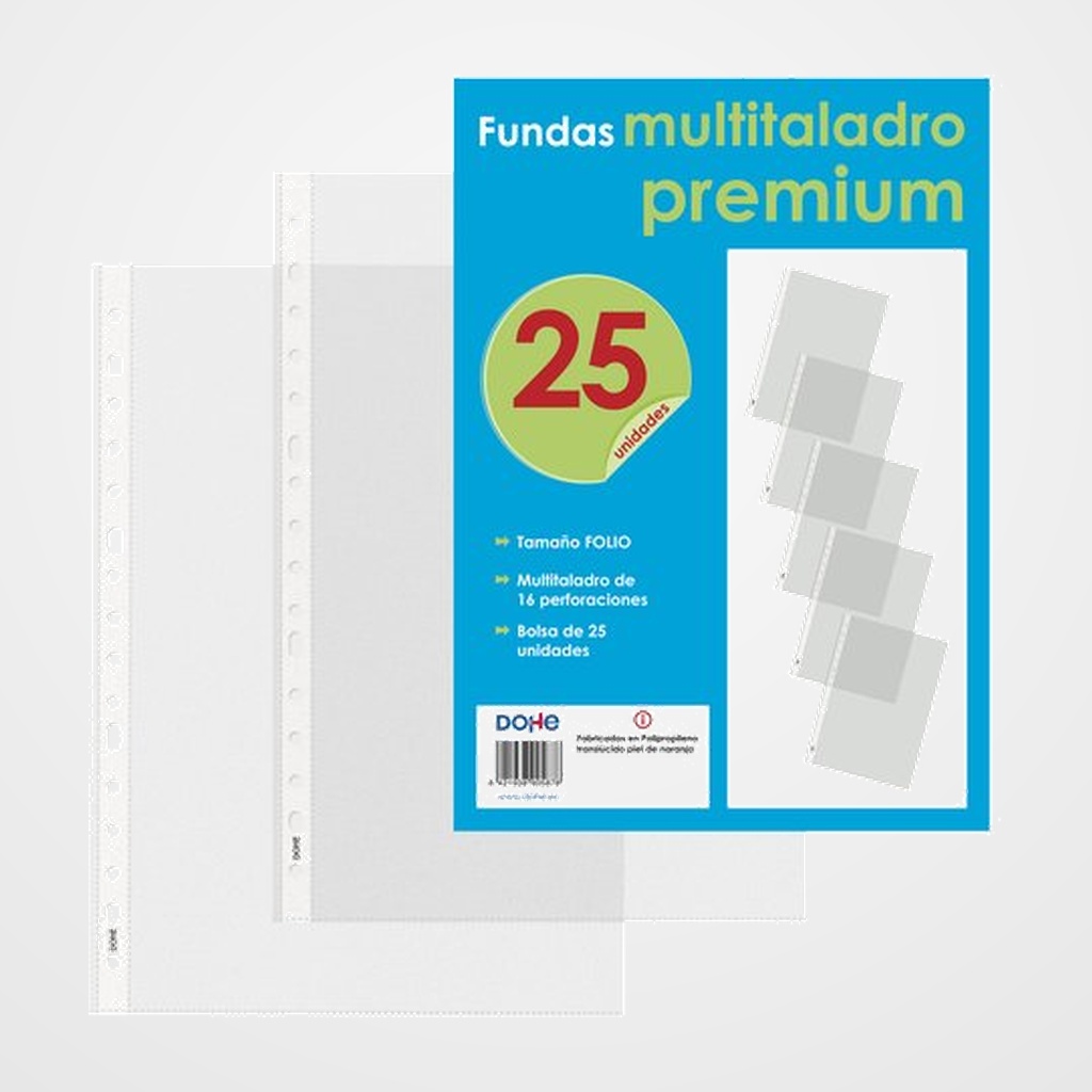 FUNDA MULTITALADRO DOHE PREMIUM PP 80µ PL.NJ. Fº 16 TAL.RFZO. PAQUETE de 25