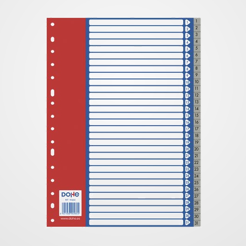 INDICE DOHE PP NUMERICO A4 pestañas 1-31 16 taladros GRIS
