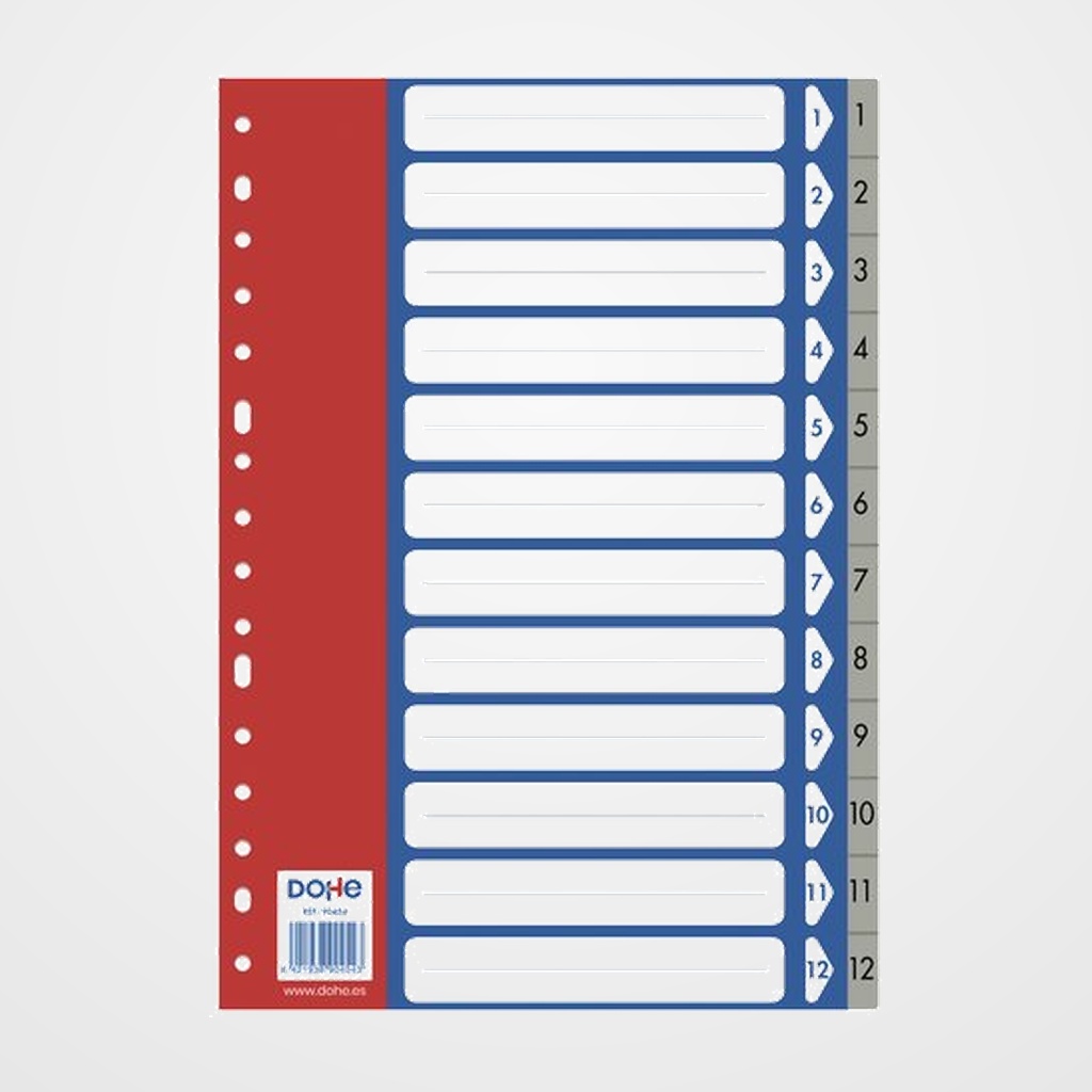 INDICE DOHE PP NUMERICO Fº pestañas 1-12 16 taladros GRIS