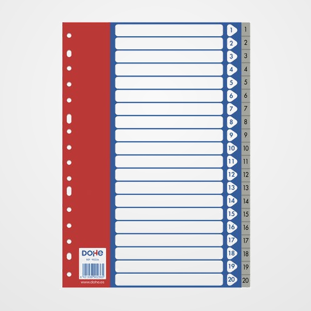 INDICE DOHE PP NUMERICO Fº pestañas 1-20 16 taladros GRIS