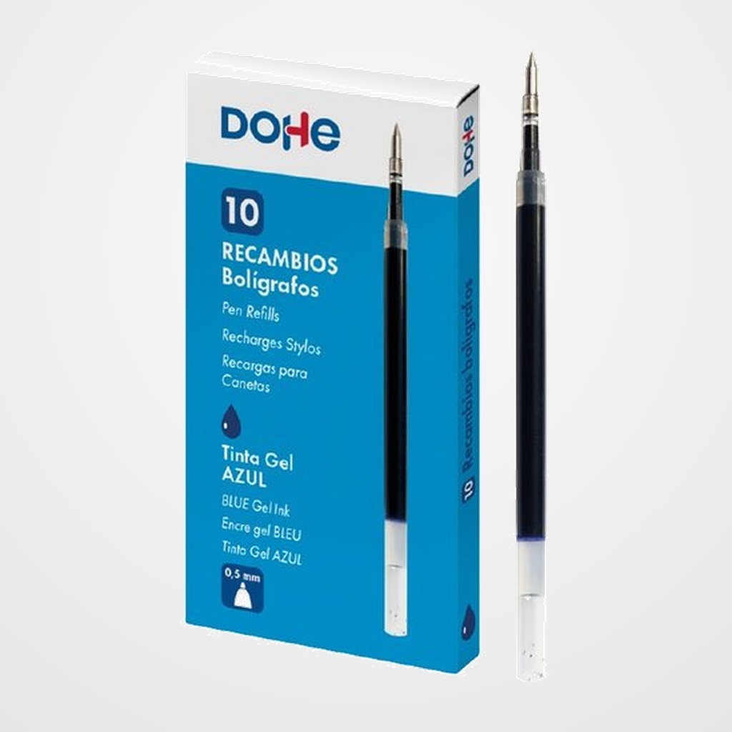 RECAMBIO DOHE ROLLER GEL AZUL CAJA DE 10