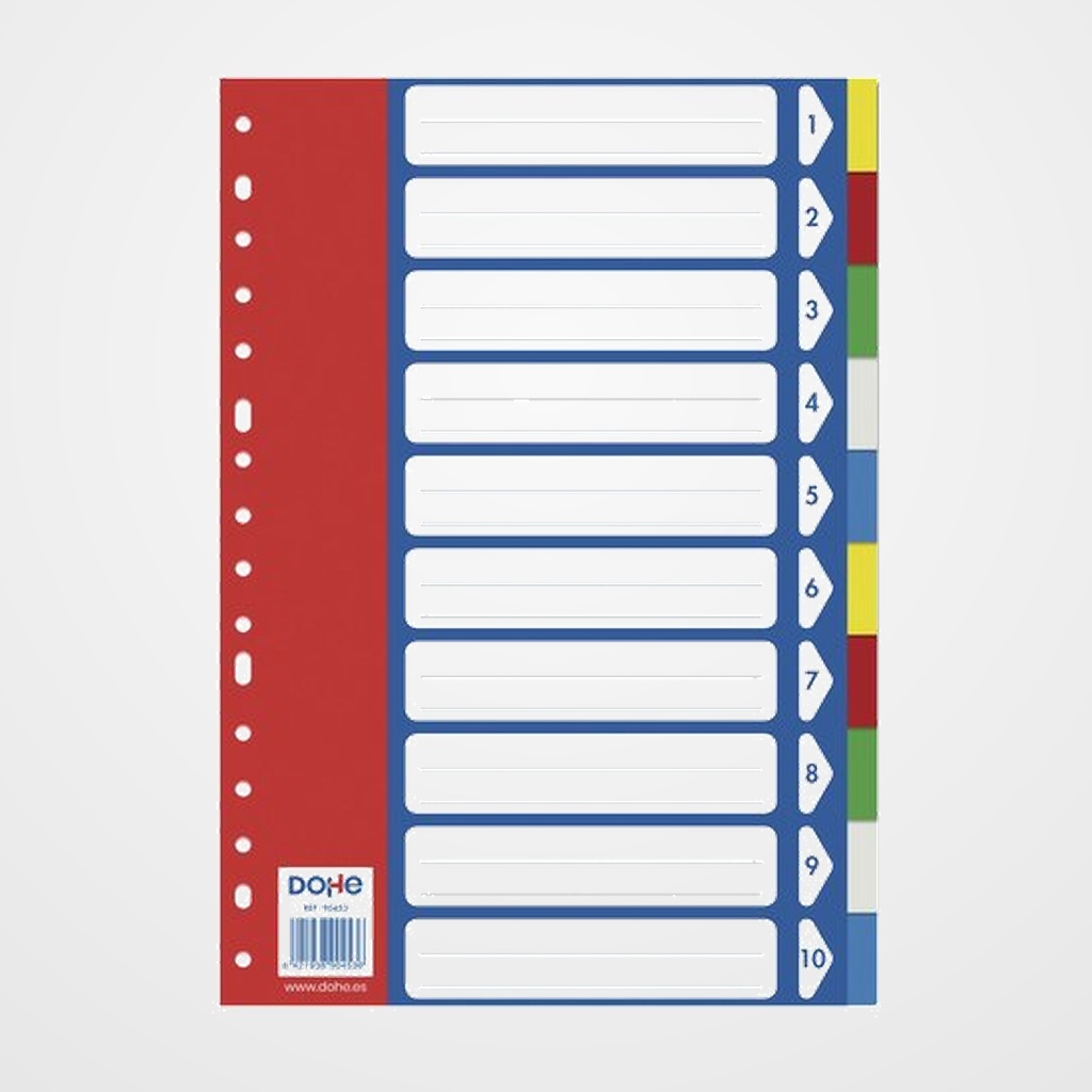 SEPARADORES DOHE PP COLORES Fº 10 pestañas 16 taladros