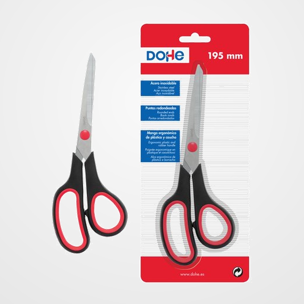 TIJERAS DOHE ERGONOMICA 19,5 cm. ASIMETRICA NEGRO Y ROJO