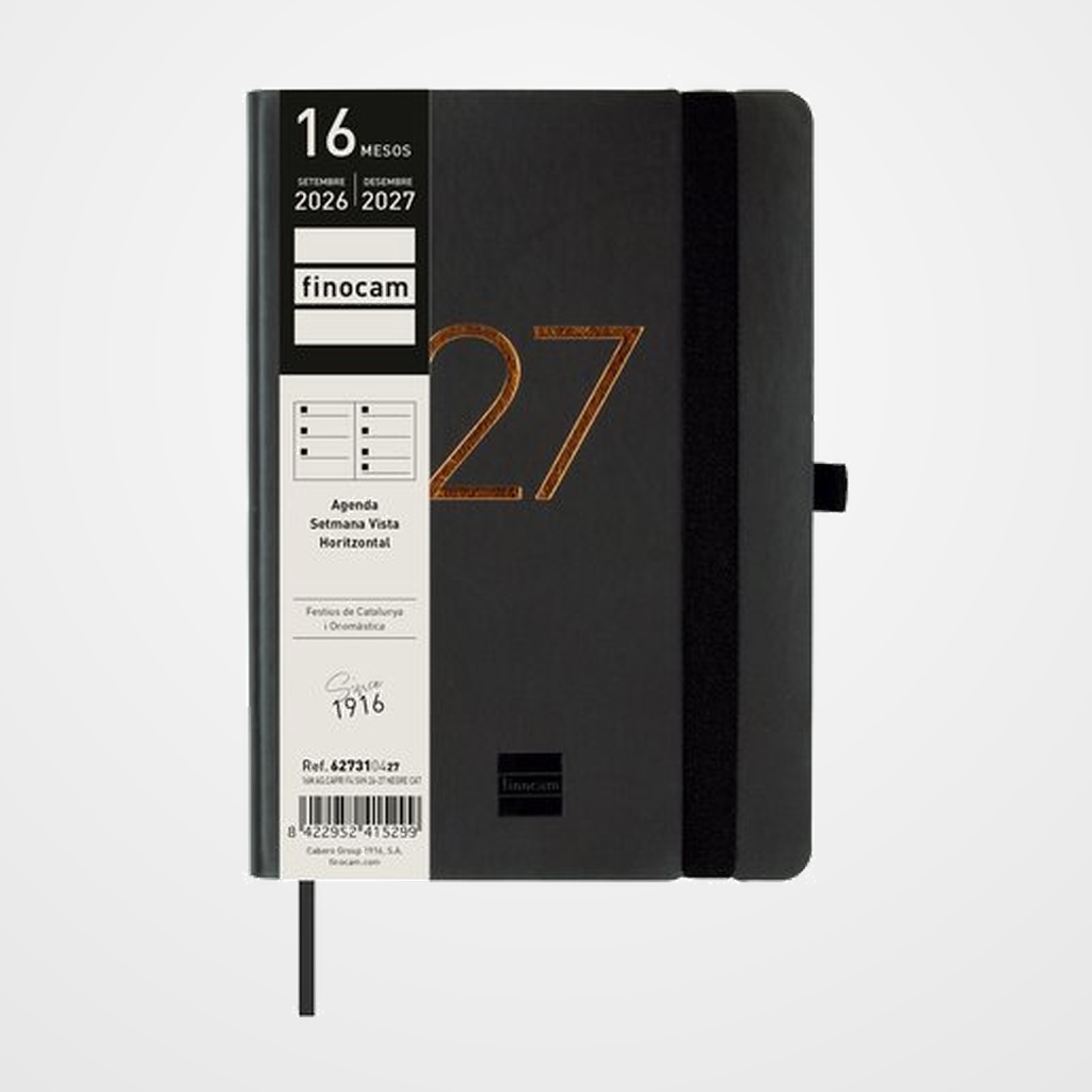 AGENDA ANUAL (2026-27) FINOCAM CATALAN 16 MESES CAPRI COSIDA tapa EXTRADURA S/V APAIS. F4 118x168 con GOMA NEGRE