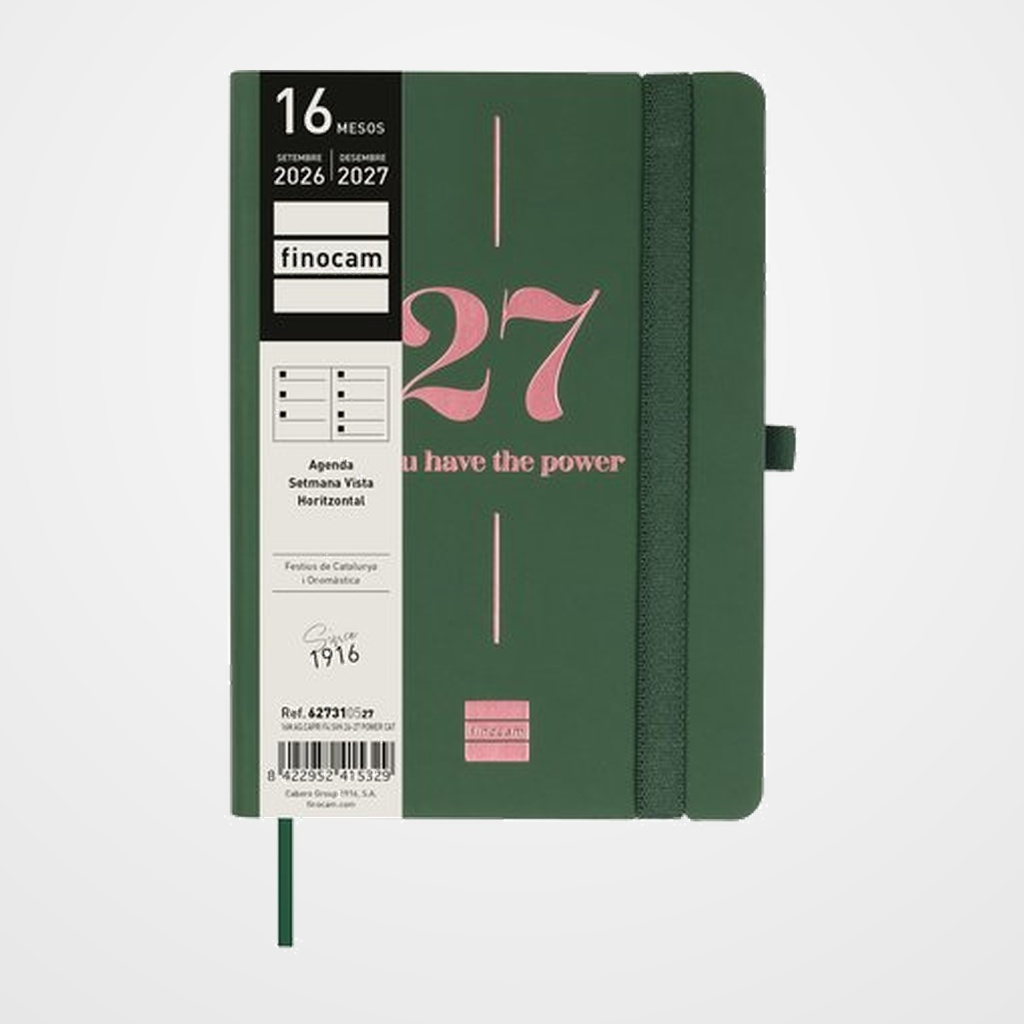 AGENDA ANUAL (2026-27) FINOCAM CATALAN 16 MESES CAPRI COSIDA tapa EXTRADURA S/V APAIS. F4 118x168 con GOMA POWER