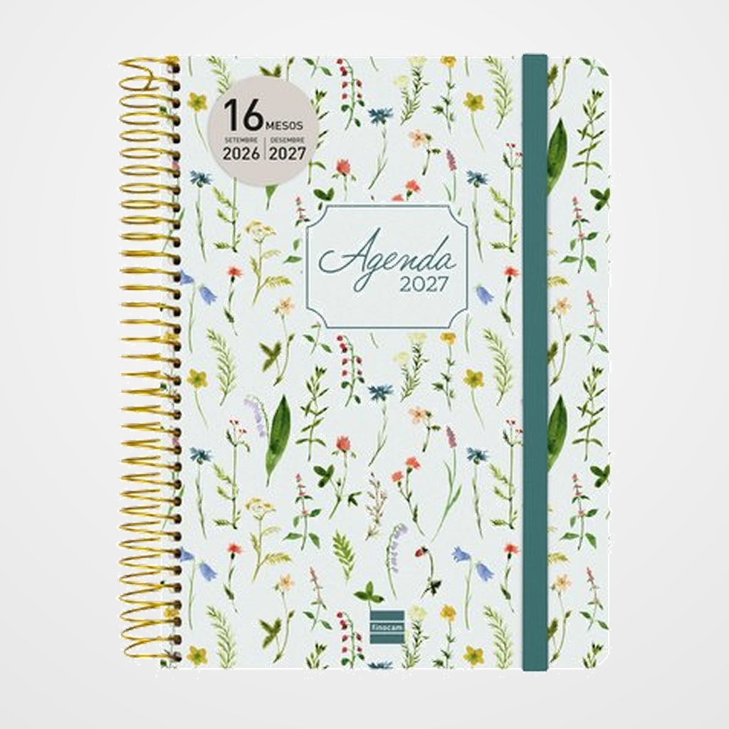 AGENDA ANUAL (2026-27) FINOCAM CATALAN 16 MESES CLOE ESPIRAL tapa EXTRADURA S/V APAIS. E10 155x212 con GOMA VERDE