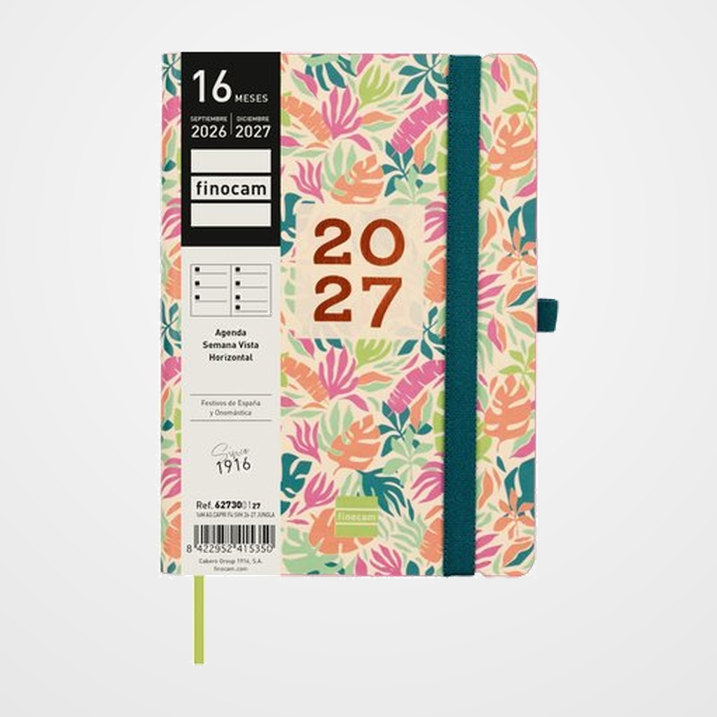 AGENDA ANUAL (2026-27) FINOCAM 16 MESES CAPRI COSIDA tapa EXTRADURA S/V APAIS. F4 118x168 con GOMA JUNGLA