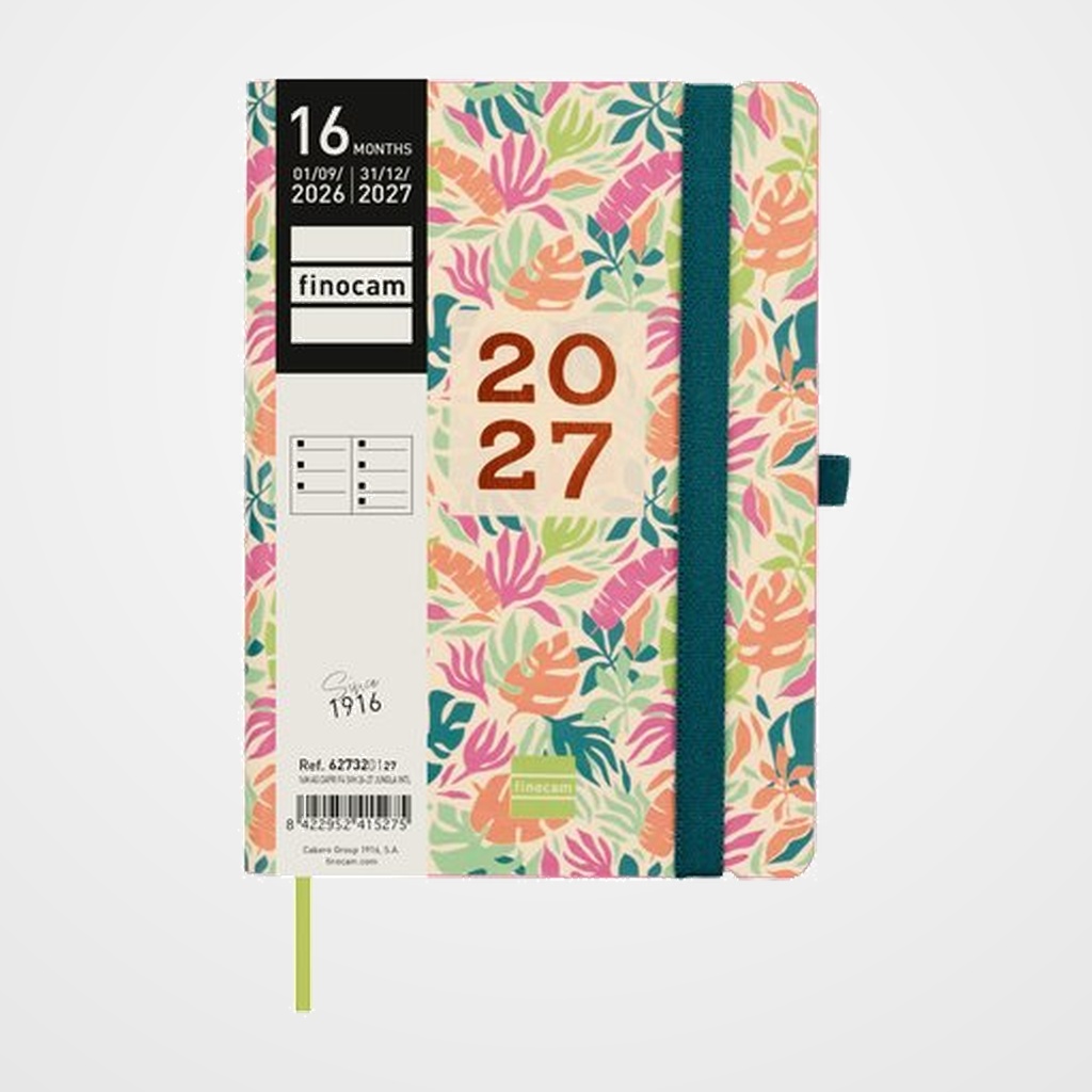 AGENDA ANUAL (2026-27) FINOCAM 16 MESES INTERNACIONAL CAPRI COSIDA tapa EXTRADURA S/V APAIS. F4 118x168 con GOMA JUNGLA