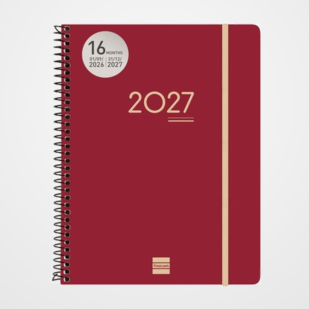 AGENDA ANUAL (2026-27) FINOCAM 16 MESES INTERNACIONAL IKON ESPIRAL tapa PP S/V E10 155x212 con GOMA BURDEOS