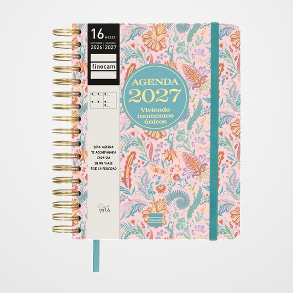 AGENDA ANUAL (2026-27) FINOCAM 16 MESES VITAE WIRE-O tapa EXTRADURA S/V APAIS. 4º 155x217 con GOMA ROSA