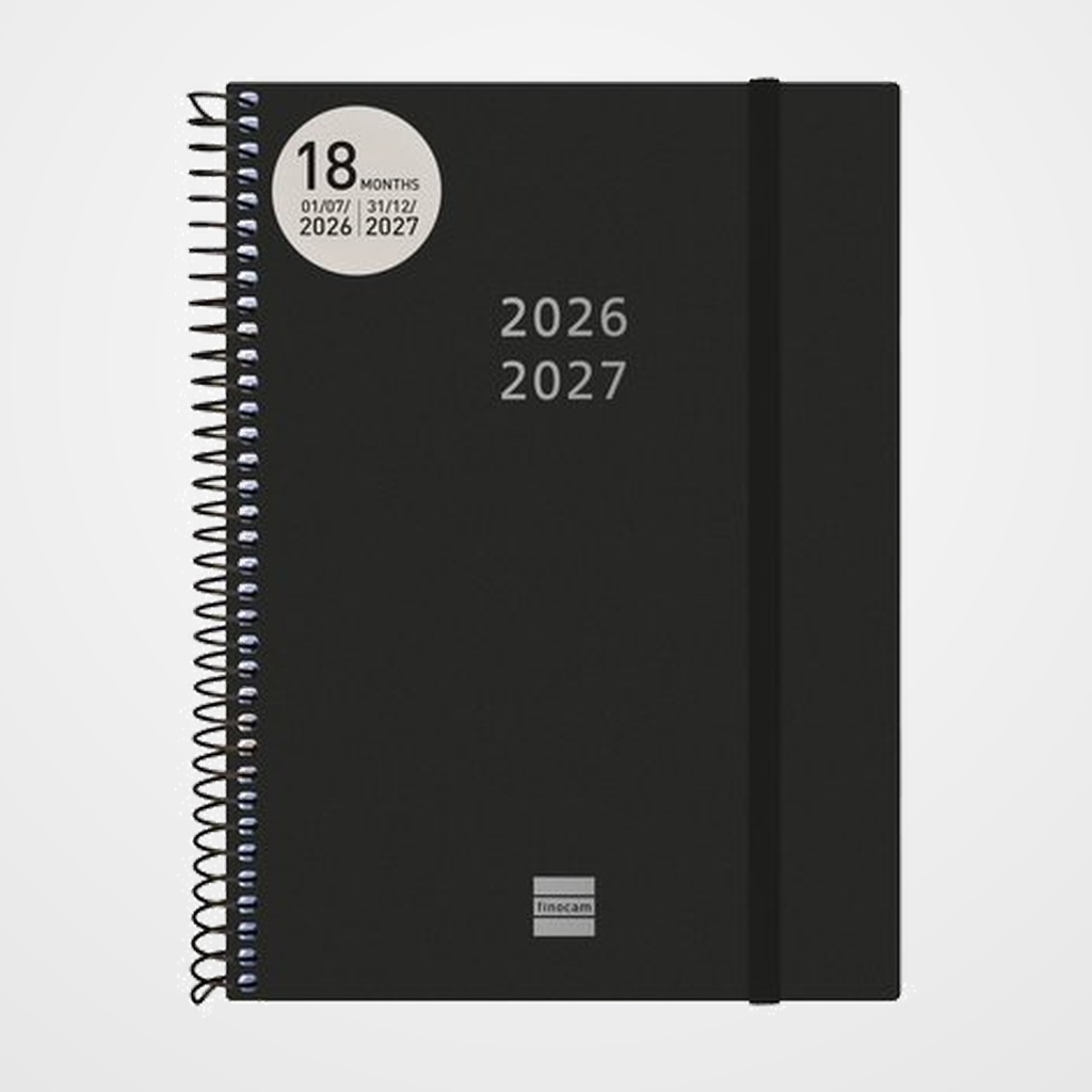 AGENDA ANUAL (2026-27) FINOCAM 18 MESES INTERNACIONAL ESPIRAL tapa PP S/V APAIS. E10 155x212 con GOMA BLACK