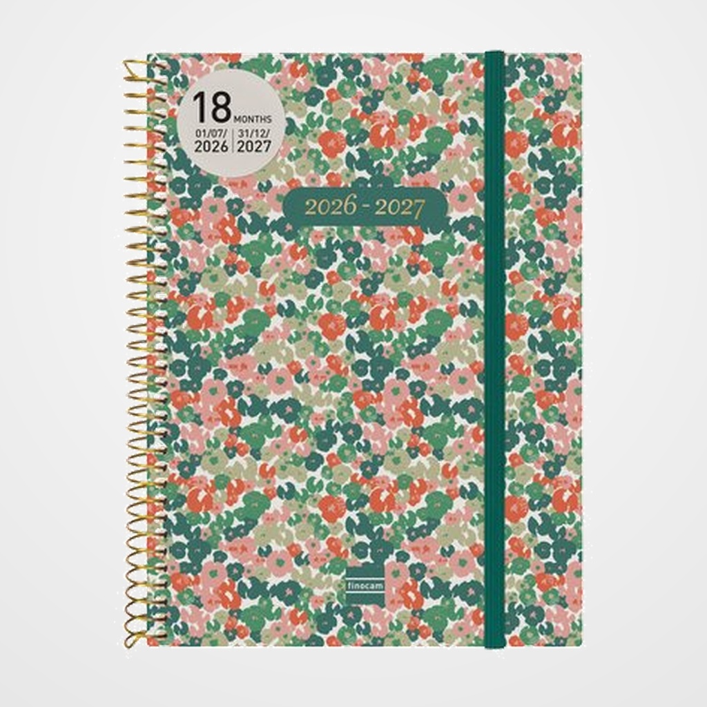 AGENDA ANUAL (2026-27) FINOCAM 18 MESES INTERNACIONAL ESPIRAL tapa PP S/V APAIS. E10 155x212 con GOMA DAISY