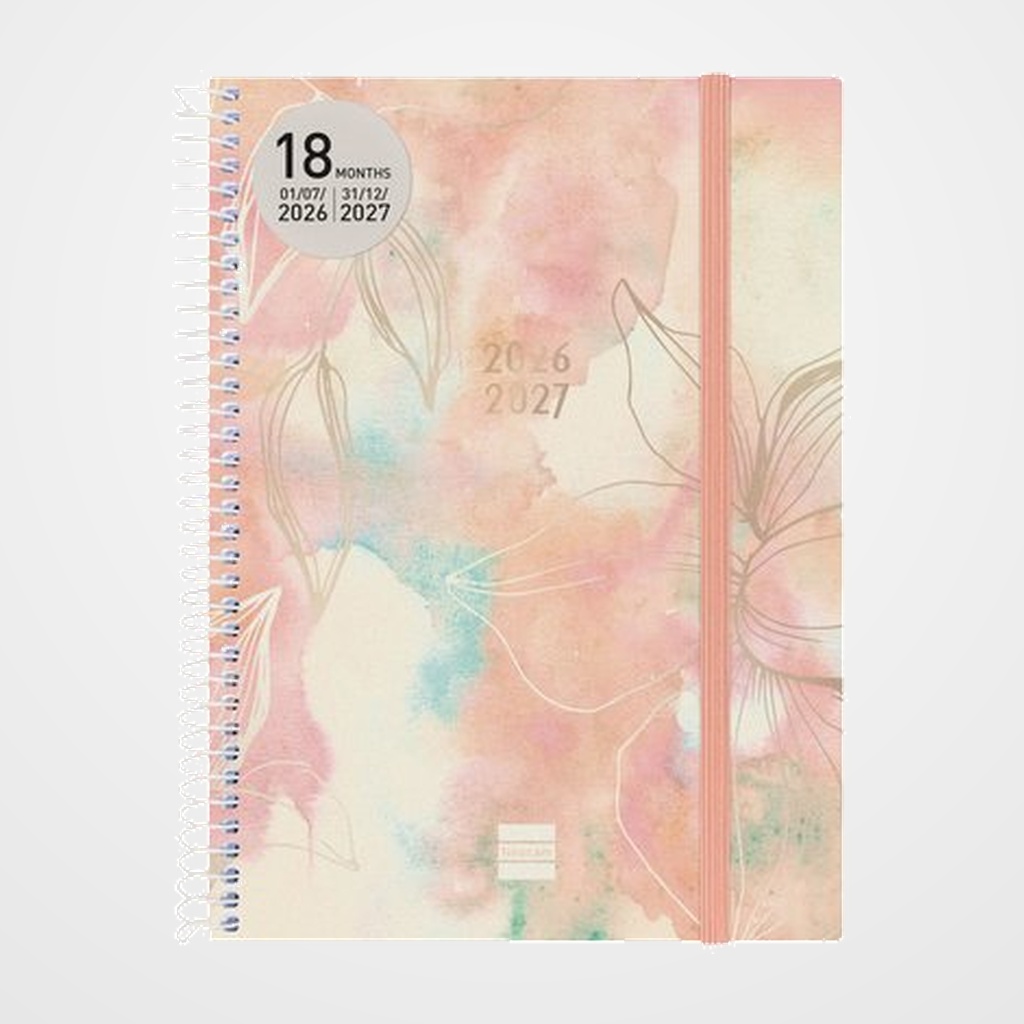 AGENDA ANUAL (2026-27) FINOCAM 18 MESES INTERNACIONAL ESPIRAL tapa PP S/V APAIS. E10 155x212 con GOMA PRETTY