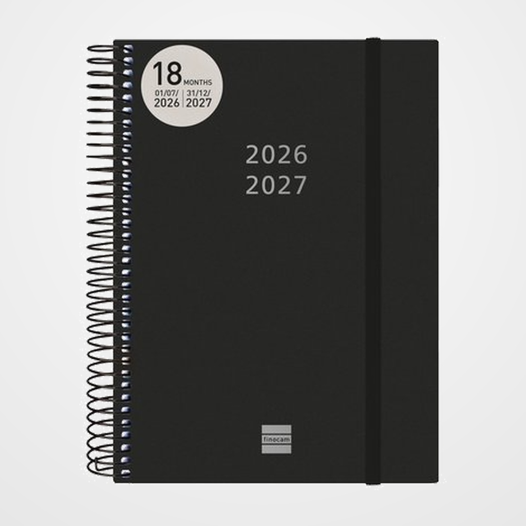 AGENDA ANUAL (2026-27) FINOCAM 18 MESES INTERNACIONAL ESPIRAL tapa PP 2D/P E10 155x212 con GOMA BLACK