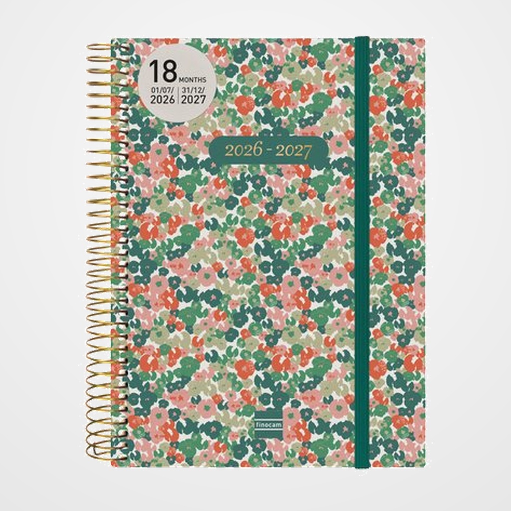 AGENDA ANUAL (2026-27) FINOCAM 18 MESES INTERNACIONAL ESPIRAL tapa PP 2D/P E10 155x212 con GOMA DAISY