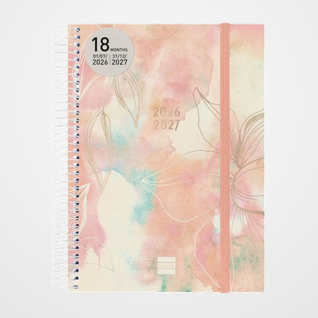 AGENDA ANUAL (2026-27) FINOCAM 18 MESES INTERNACIONAL ESPIRAL tapa PP 2D/P E10 155x212 con GOMA PRETTY