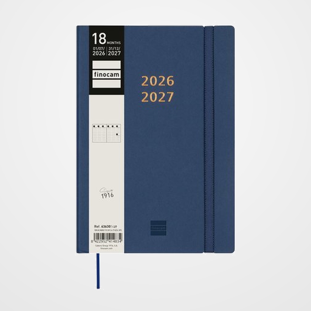 AGENDA ANUAL (2026-27) FINOCAM 18 MESES INTERNACIONAL MARA COSIDA tapa EXTRADURA S/V Y10 140x204 con GOMA AZUL