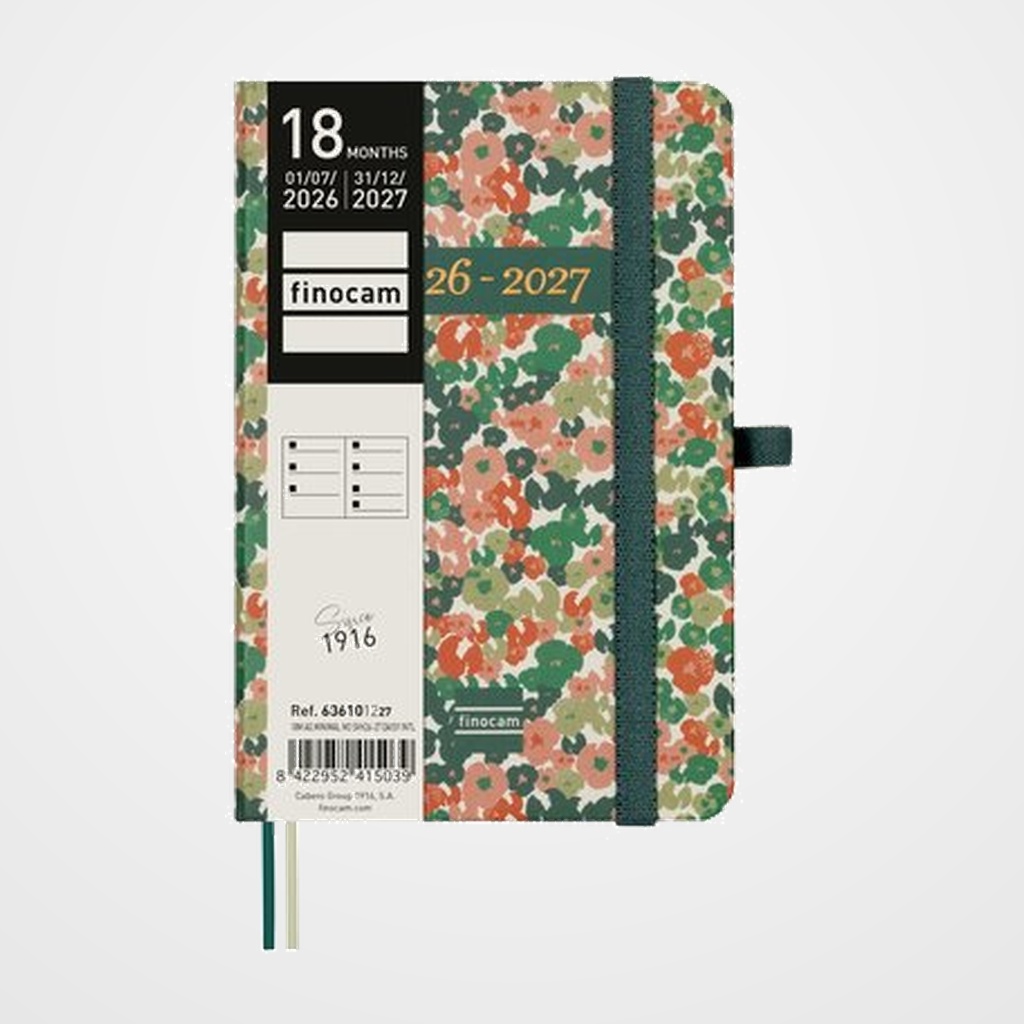 AGENDA ANUAL (2026-27) FINOCAM 18 MESES INTERNACIONAL MINIMAL COSIDA tapa EXTRADURA S/V APAIS. M3 100x150 con GOMA DAISY