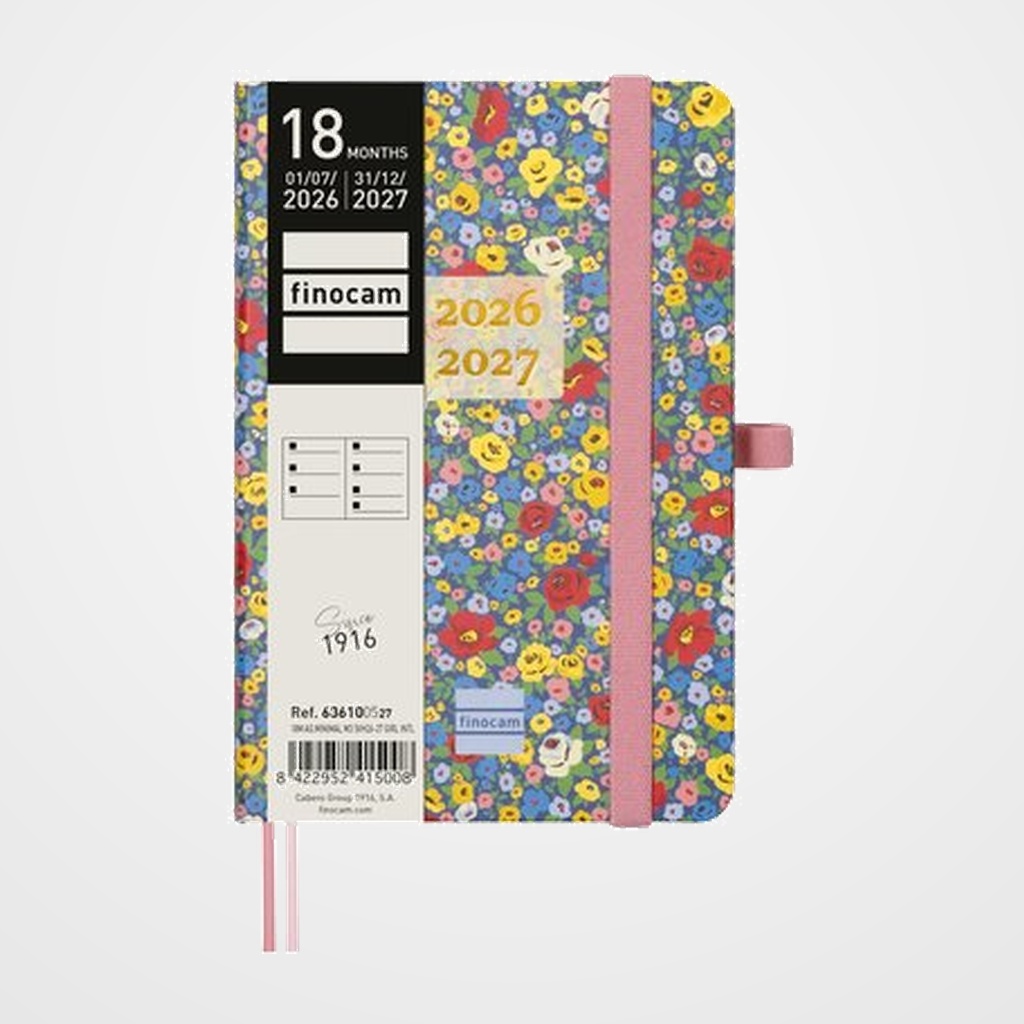 AGENDA ANUAL (2026-27) FINOCAM 18 MESES INTERNACIONAL MINIMAL COSIDA tapa EXTRADURA S/V APAIS. M3 100x150 con GOMA GIRL