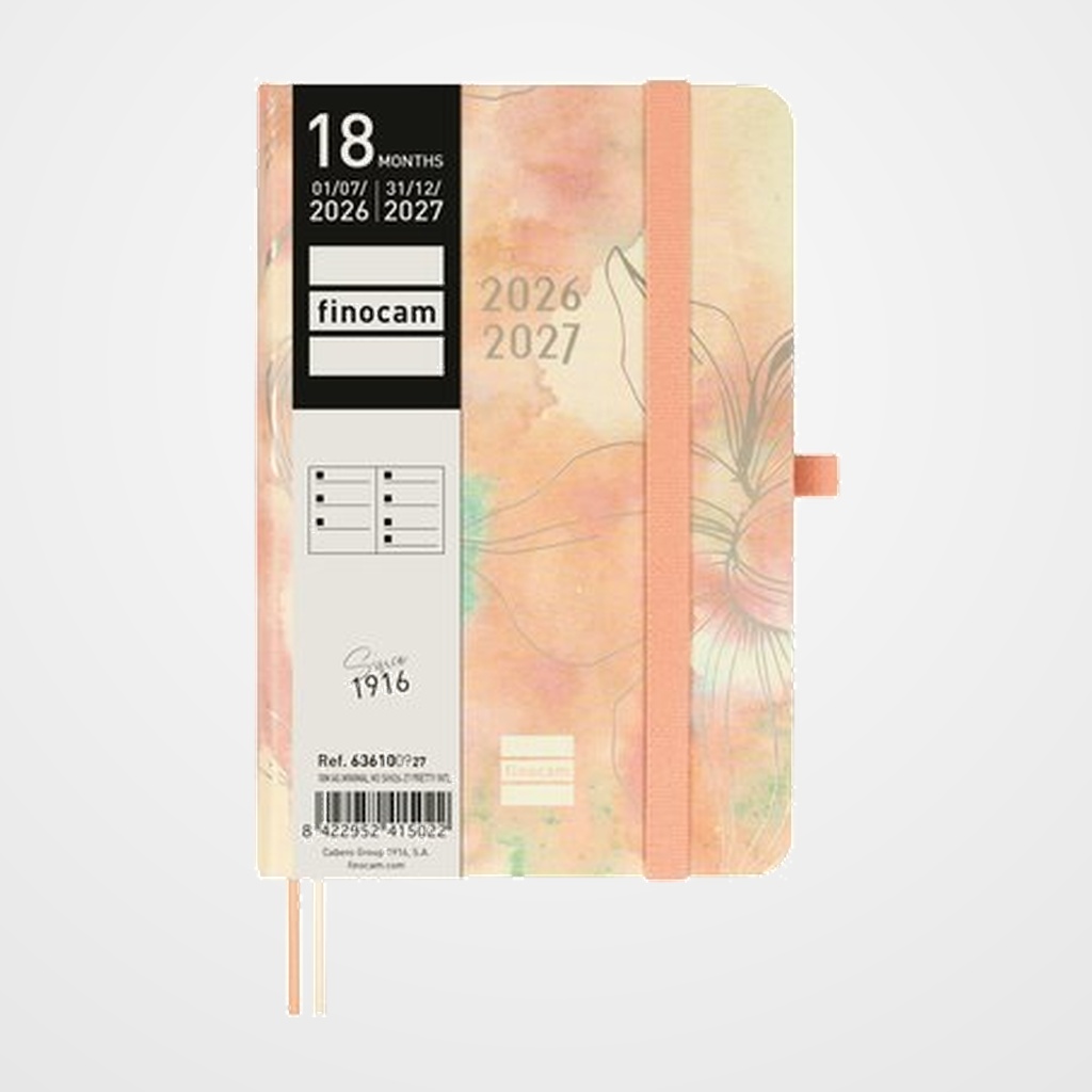 AGENDA ANUAL (2026-27) FINOCAM 18 MESES INTERNACIONAL MINIMAL COSIDA tapa EXTRADURA S/V APAIS. M3 100x150 con GOMA PRETTY