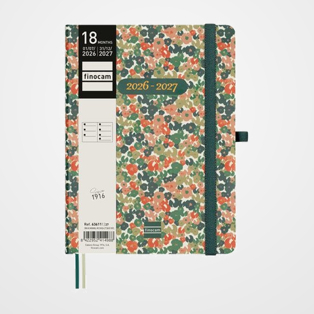 AGENDA ANUAL (2026-27) FINOCAM 18 MESES INTERNACIONAL MINIMAL COSIDA tapa EXTRADURA S/V APAIS. M5 140x190 con GOMA DAISY