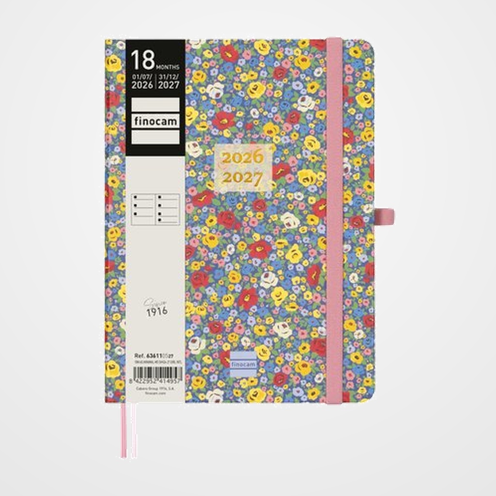 AGENDA ANUAL (2026-27) FINOCAM 18 MESES INTERNACIONAL MINIMAL COSIDA tapa EXTRADURA S/V APAIS. M5 140x190 con GOMA GIRL