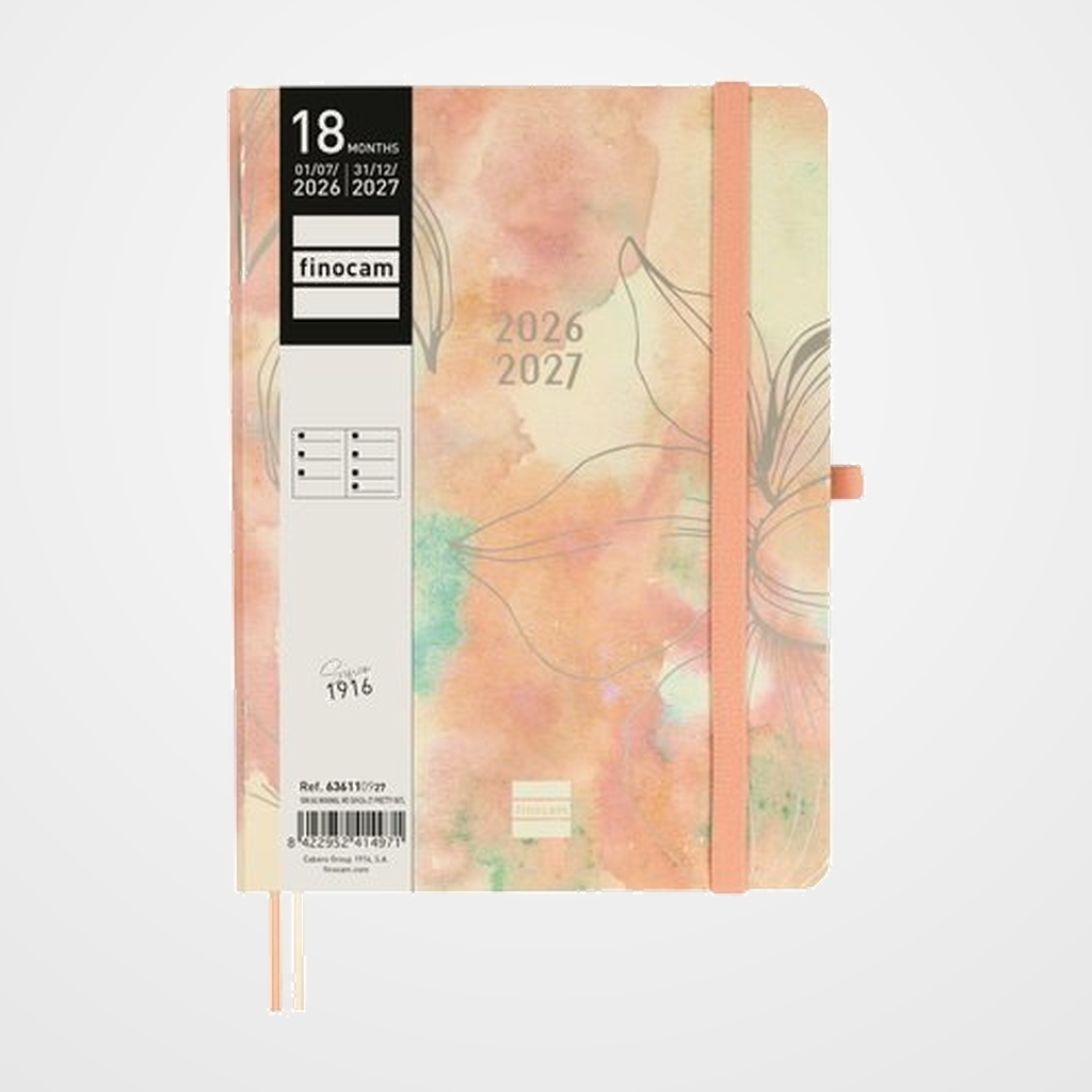 AGENDA ANUAL (2026-27) FINOCAM 18 MESES INTERNACIONAL MINIMAL COSIDA tapa EXTRADURA S/V APAIS. M5 140x190 con GOMA PRETTY